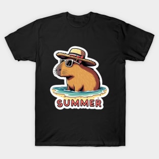 Cute summer capybara on the beach T-Shirt